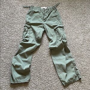 Bershka Olive Cargo Straight Pants